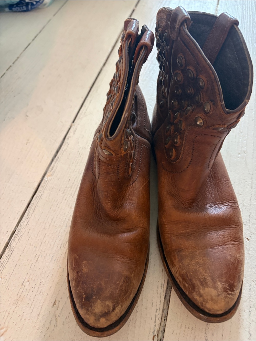 Frye Brown Leather Studded Ankle Booties